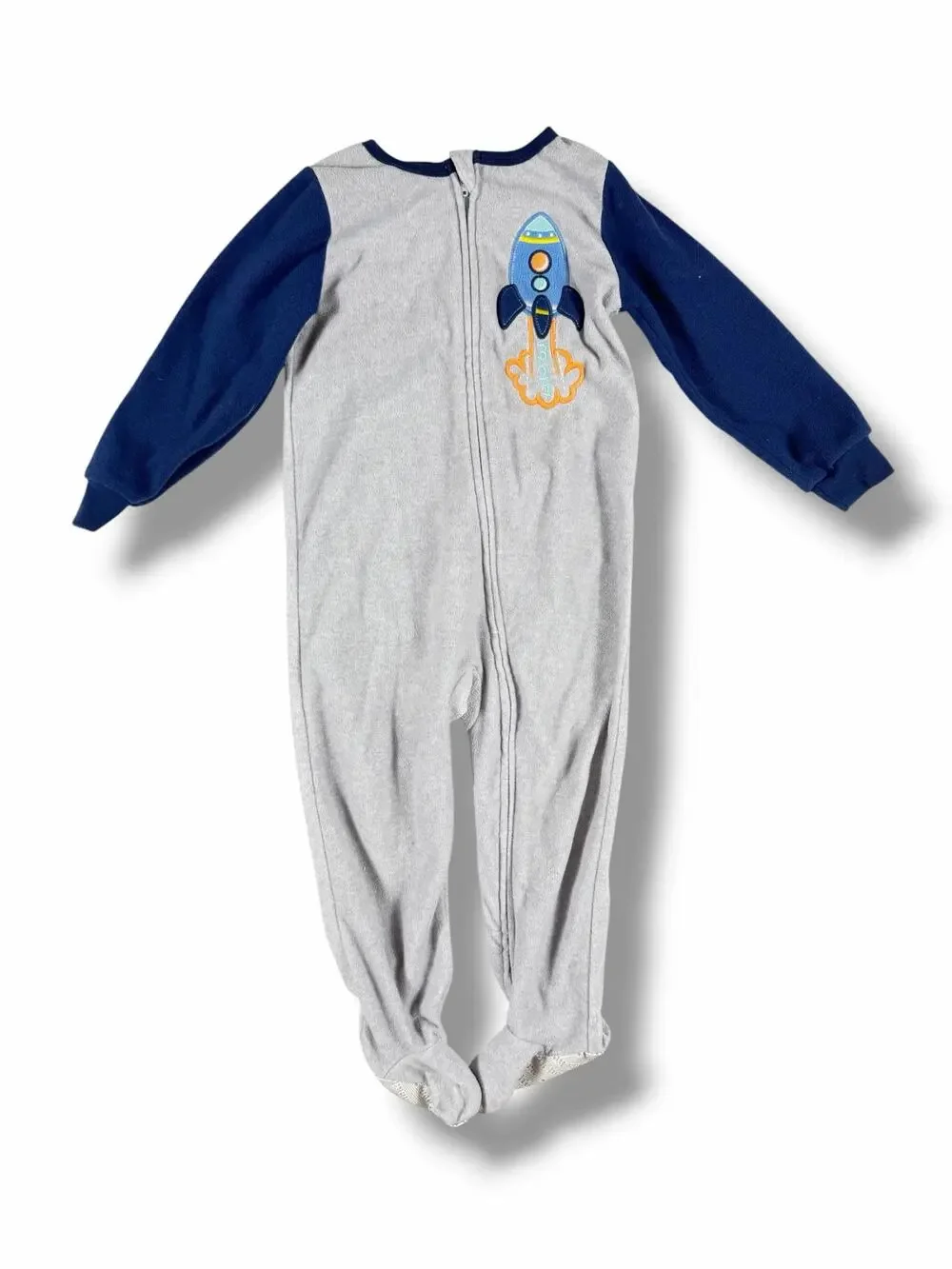Kids Headquarters Rocket Ship Fleece Footed Pajamas Gray Blue Size 3T